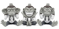Ron English More Evil Monkeys 6″ Set 3 Gray Monotone Vinyl Art Toy EACH SIGNED!