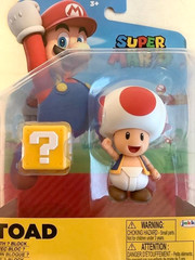 NEW Jakks 42855 World of Nintendo Mario TOAD 4 Inch Figure + QUESTION BLOCK