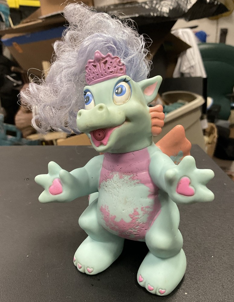 Vintage 1993 My Magic Kissing Dragon Cheery Squishy Rubber LGTI Purple Teal