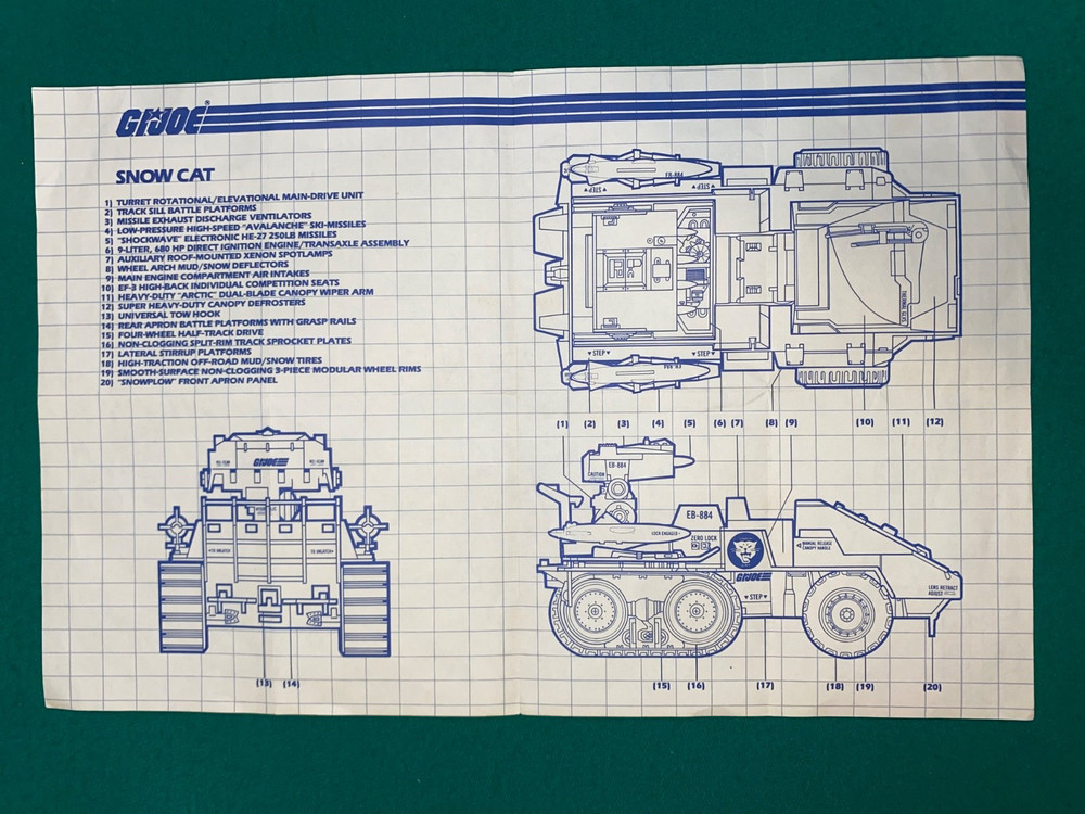 GI JOE Vintage BLUEPRINTS INSTRUCTIONS sheet SNOW CAT 1985