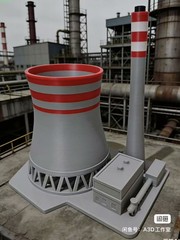 Industrial Factory Model With Cooling Tower And Double Chimney Table Decoration