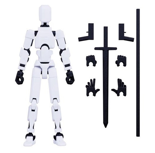 White & Black Fully Jointed Action Figure w/ Sword & Extra Hands