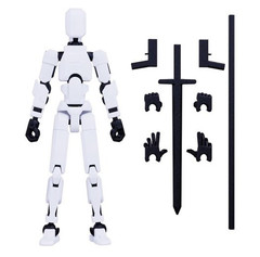 White & Black Fully Jointed Action Figure w/ Sword & Extra Hands