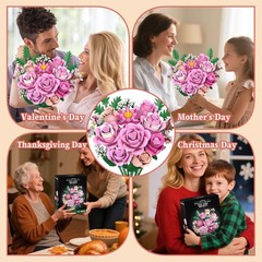 Pink Rose Bouquet Flowers Building Set, 834Pcs Roses Artificial Flowers…