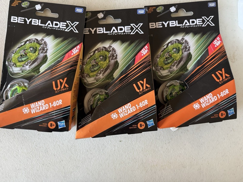 Lot Of 3 Beyblade X Wand Wizard (Wizard Rod) Green 1-60R Hasbro USA