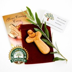 Olive wood Holding Cross comes with Velvet bag & Certificate