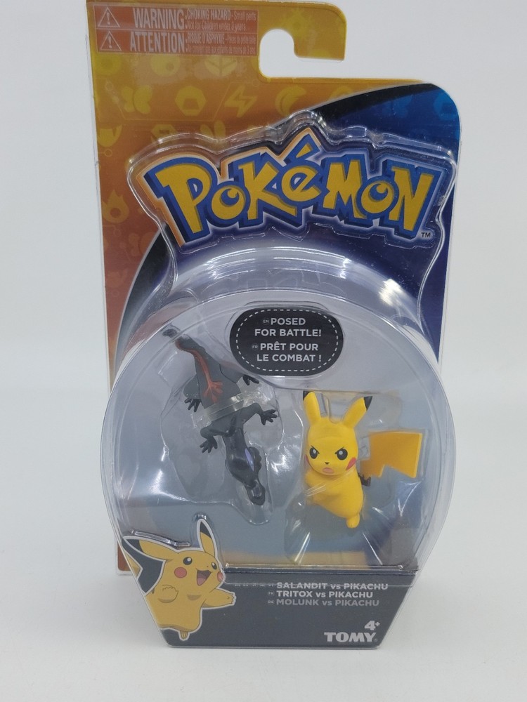 Pokemon Salandit vs Pikachu Figure Set Posed For Battle MOSC TOMY 2017 New