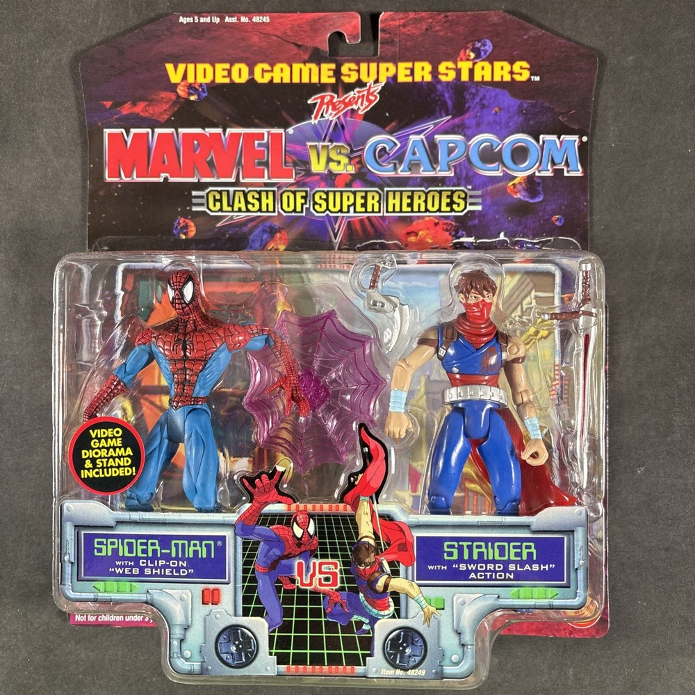 SPIDER-MAN VS STRIDER MARVEL CAPCOM VIDEO GAME TOY BIZ 1999 IMPERFECT READ LOOK