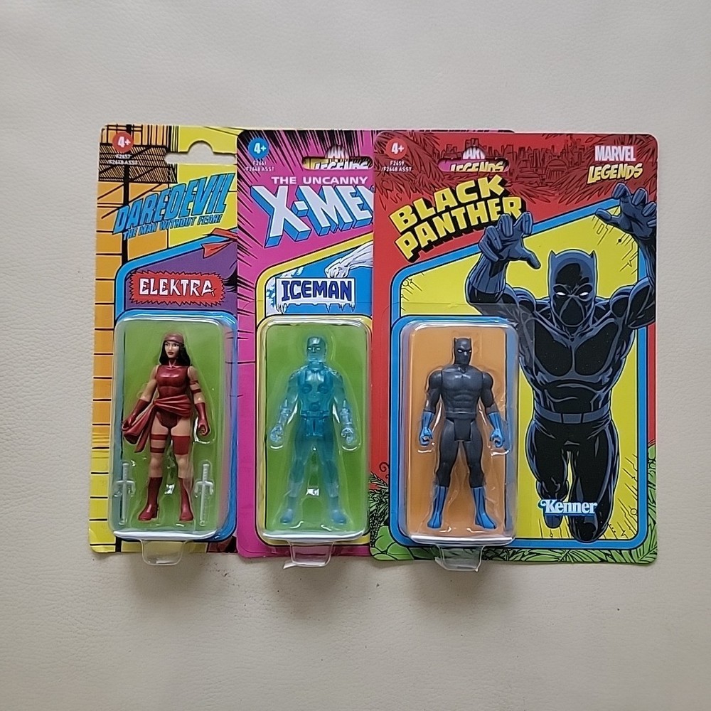 Hasbro Marvel Legends Retro Black Panther Iceman Elektra Figurine Lot 3 Pieces