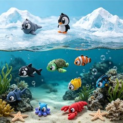 10PCS 3D Printed Ocean Animals Set for Goodie Bag Stuffers, Fidget Sea Animals