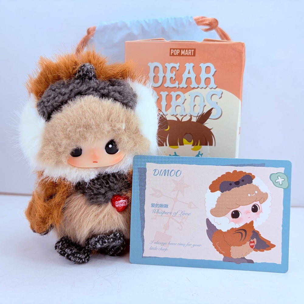 POP MART Dear Birds Series Dimoo Whispers of Love Plush Pendant Doll in Open Box