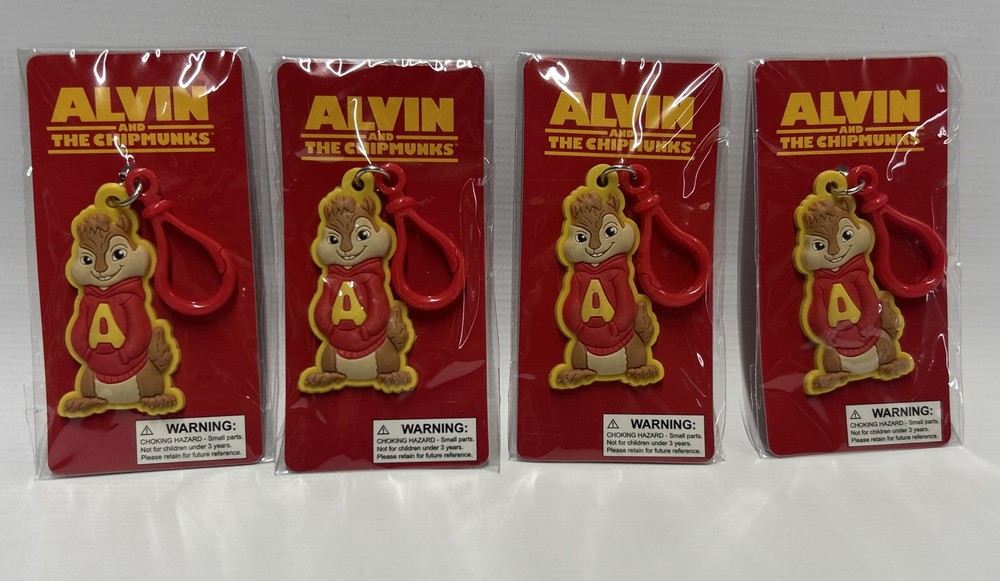 Alvin & The Chipmunks Rubber Bendable Keychains (Lot Of 4) 20th Century Fox, NEW