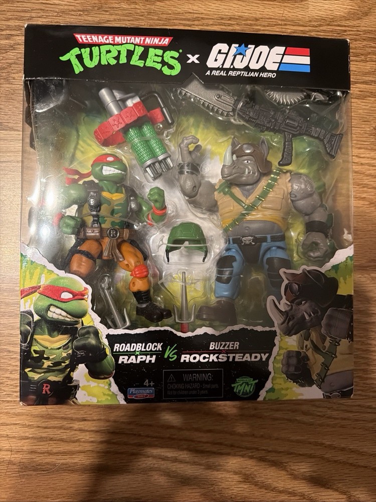 Roadblock Raph Vs Buzzer Rocksteady TMNT x Gi Joe Action Figure New Sealed MOC