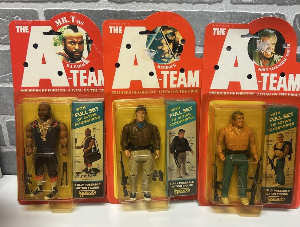 Vintage 80s Galoob A-TEAM Action Figures Lot 3 B.A. Murdock Hannibal Sealed MOC