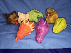 7 Vintage Rubber Hand Puppets Lot Animals Dragons Bears Dinosaur Alligator SOFT