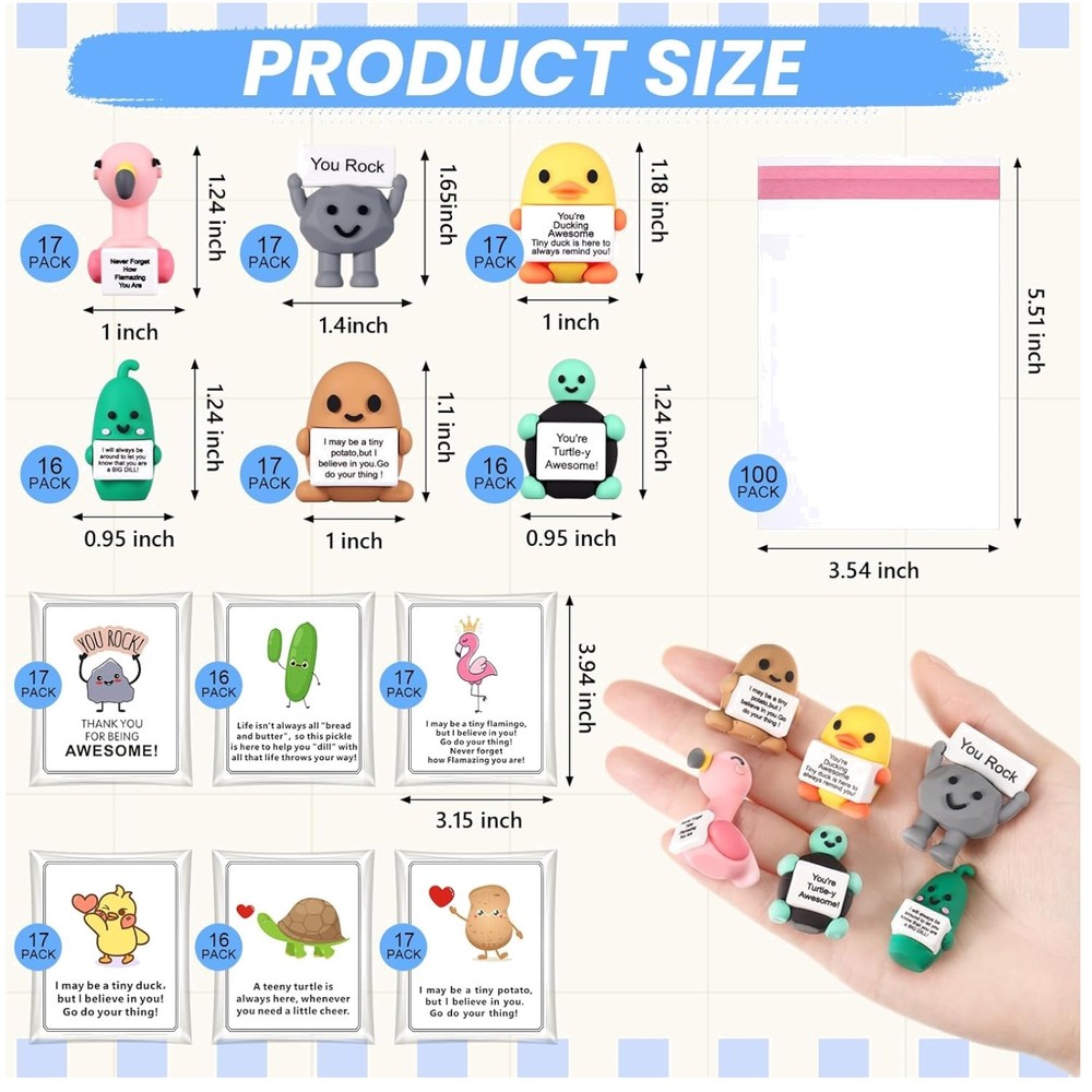 100 Mini Figures Gift Set with Positive Cards & Bags
