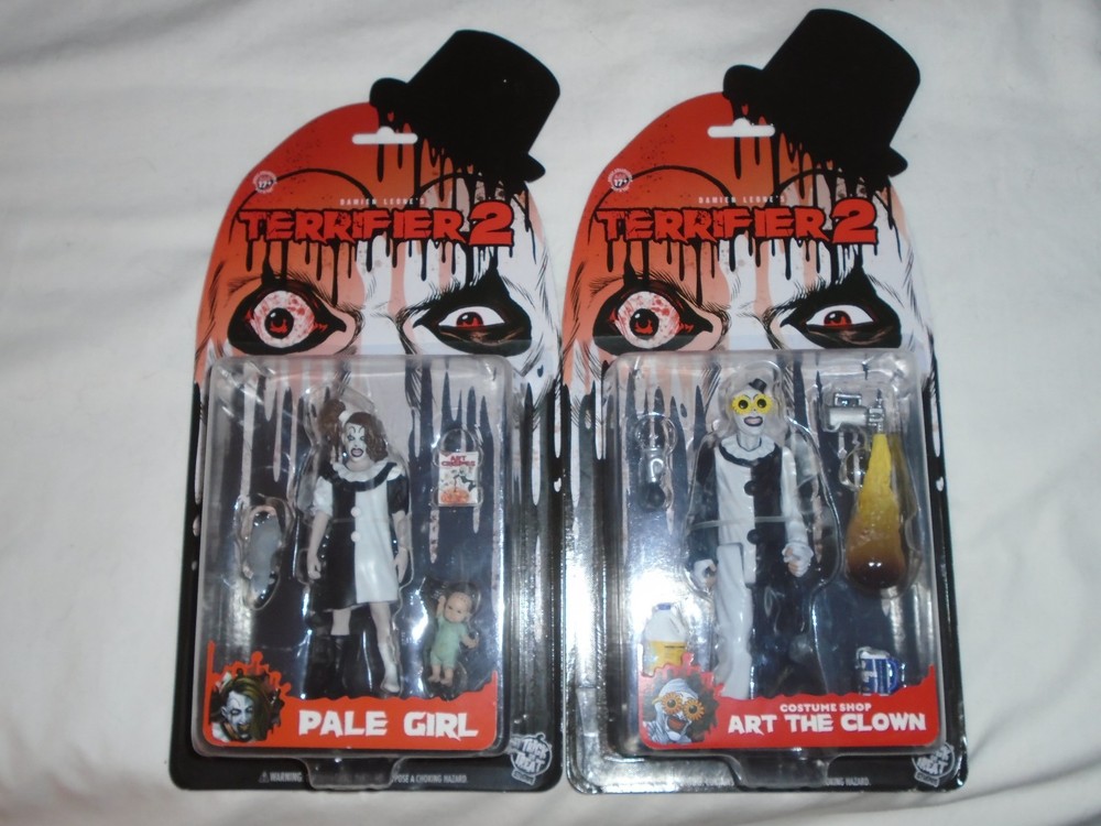 Set of 2 Terrifier 2 Action Figures: Costume Shop Art The Clown & Pale Girl NEW