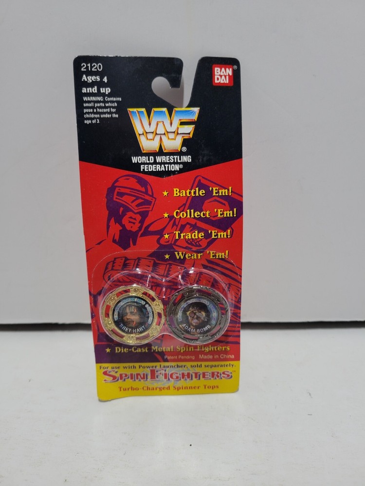Vintage WWF WWE Wrestling Bret Hart Adam Bomb Spin Fighters Tops 1993