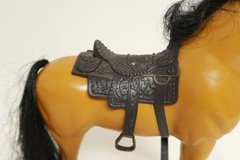 Unknown Horse Plastic Toy Action Figure 11″ Tall Tan Brown with Black Saddle