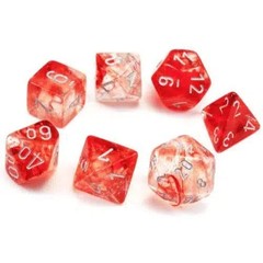 Luminary Red/Silver Dice Set (7 Dice, Polyhedral) – Chessex – Nebula Series