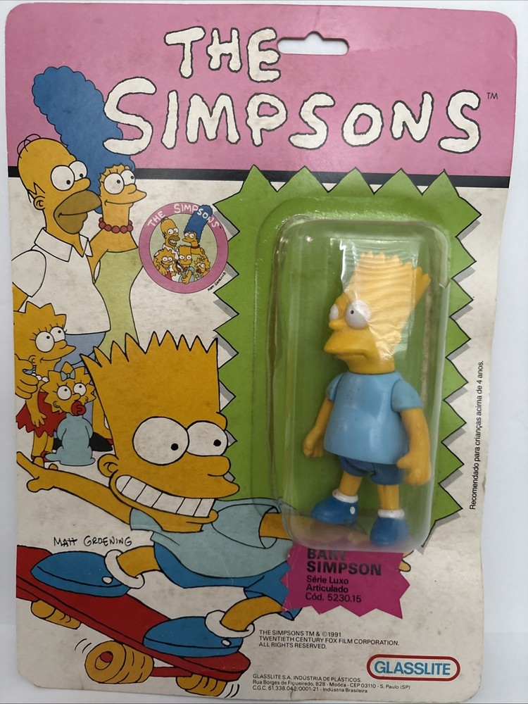 1991 Bart Simpson Glasslite BraziI Sealed On Card L RARE Unique Layout Artwork