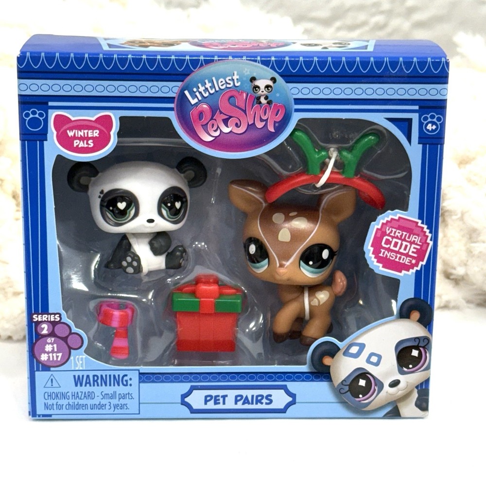 Littlest Pet Shop Pet Pairs with Virtual Code Panda & Deer Winter Pals – New