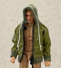 SU-HDJ-GR-S: 1/12 slim Green Wired Hoodie zipper Jacket for 6 inch slim body