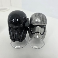 Star Wars Diecast Lot of 6 Black Silver Red Mini Helmets Stands Plastic Scratch