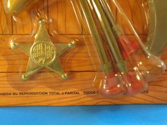 VINTAGE TEXAS RANGER MARSHALL SILVER PISTOL BADGE KNIFE SET CARDED * ARGENTNA 70