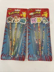 6 Pencils With Eraser Toppers Vintage 1999 Pokémon Gotta Catch ’em All! Rose Art