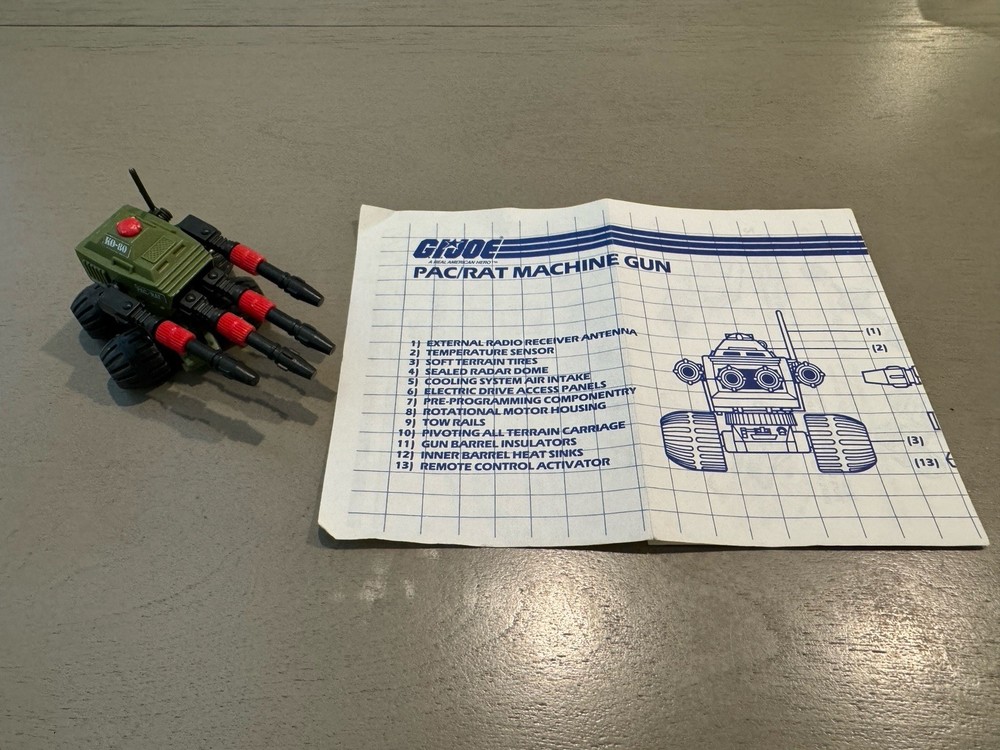 GI JOE 1983 PAC/RAT Machine Gun with Blueprint Instructions Working Original