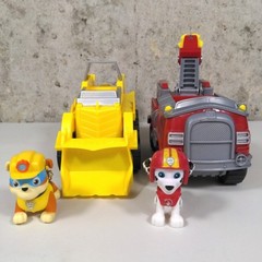 Paw Patrol Dino Rescue Marshall Fire Truck Rubble Deluxe Bulldozer Toy Lot 2 Pup
