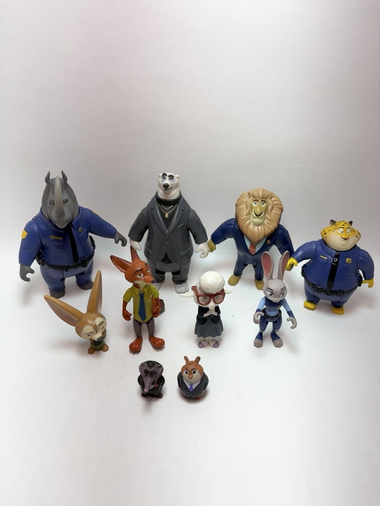 LOT OF 10 Disney Zootopia Tomy Figures – Kevin, Judy, Nick Wilde, Clawhauser