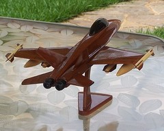 US Navy F-18 Model Jet Aircraft Hand Carved Mahogany High Gloss