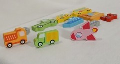 Wooden Pieces (11) Toddler Toys Yacht Truck Bus Car Plane Rocket Scooter Shapes