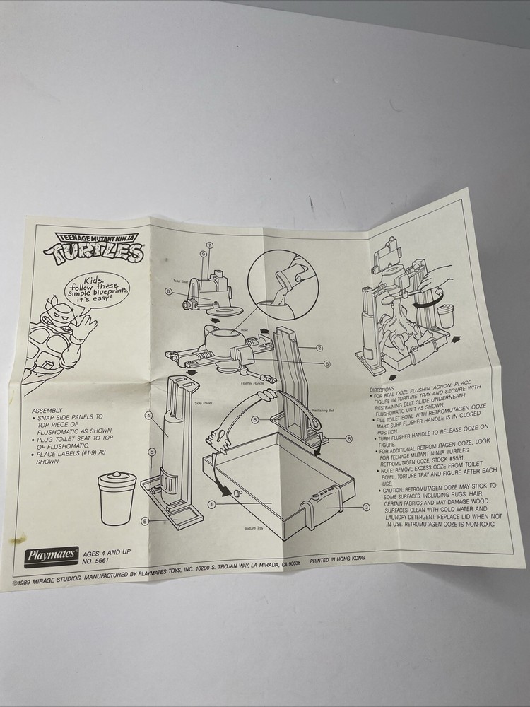 1989 TMNT Turtle Flush-o-matic Instructions Blueprints Vintage Playmates