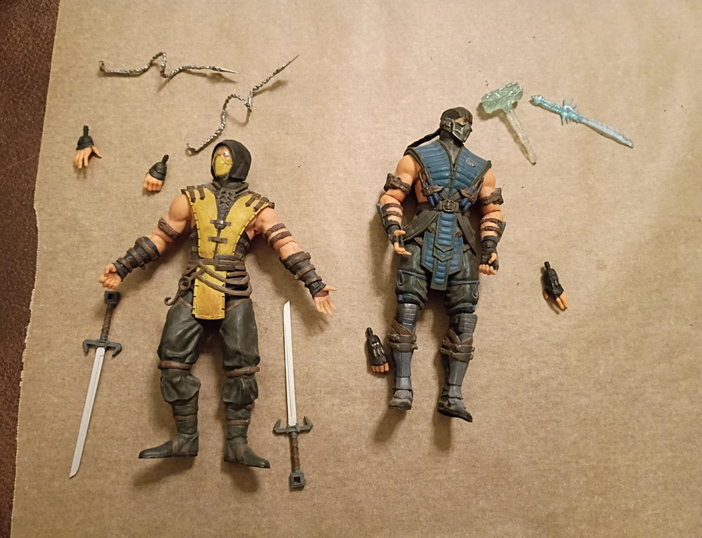 Mortal Kombat Scorpion & Sub-Zero Action Figure Set w/ Sword Axe Alt Hands