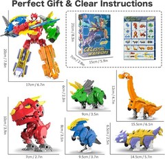 Educational 5-in-1 Dinosaur Robot Action Figures – Safe, Fun & Creative Play