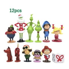 Dr. Seuss How the Grinch Stole Christmas 12 Piece Action Figure Play Set, New