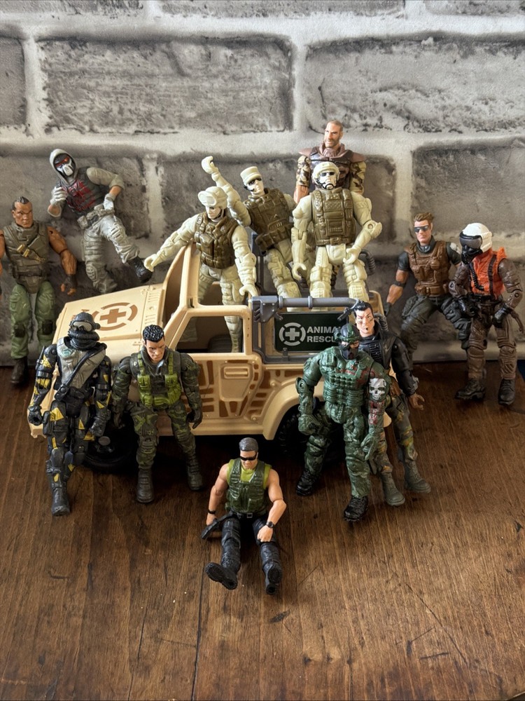 Military Action Figure Lot Of 13 3.75” Soldiers The Corps Chap Mei W/jeep Lot