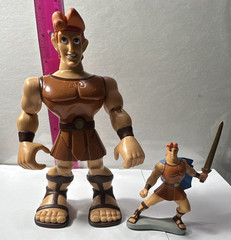 Disney Hercules Action Figure Lot (2) Plastic Figures w/ Sword & Base