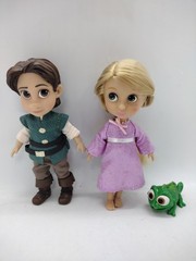 DISNEY STORE Animators Collection Lot Flynn Rider Rapunzel 5″ toddler doll set