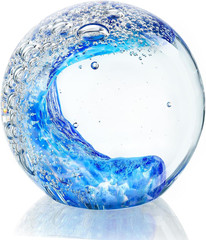 2.3 Inch Hand Blown Ocean Waves Ball Glass Art Ocean Decor