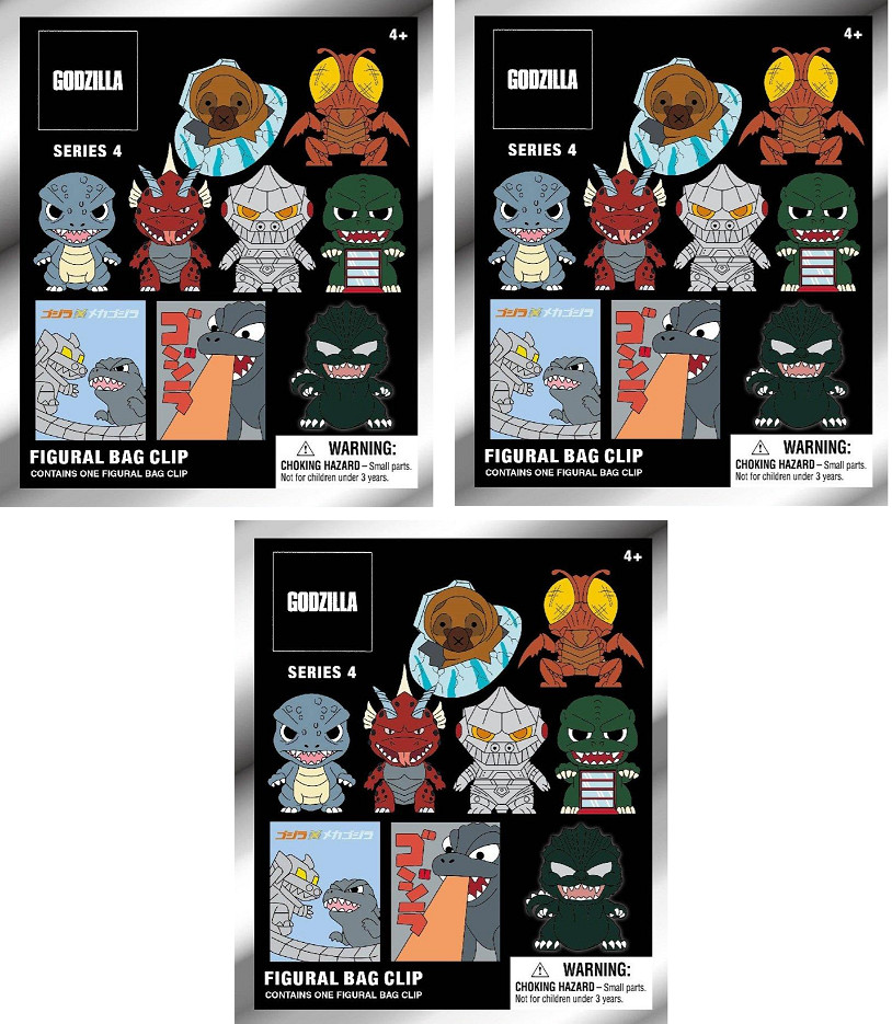 GODZILLA SERIES 4 FIGURAL BAG CLIP LOT OF 3 BLIND BAGS NEW TY3002
