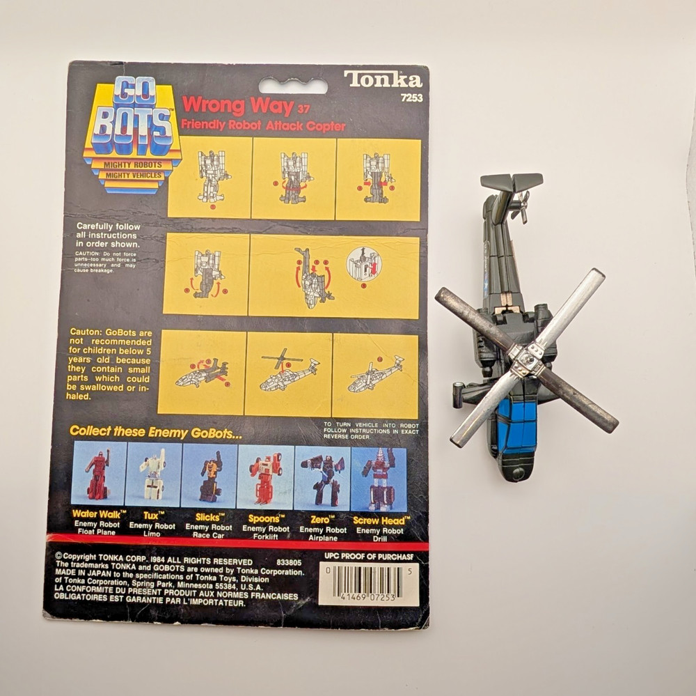Vintage 1983 Tonka GoBots Wrong Way 37 Helicopter with Original Cardboard Back