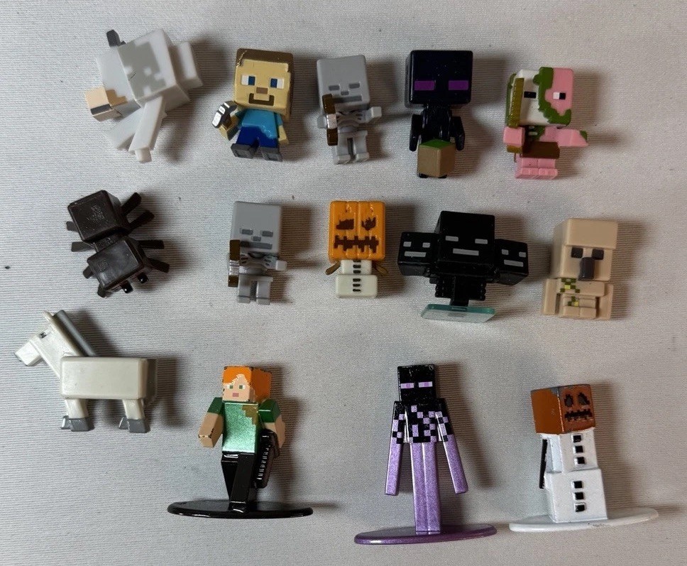 Minecraft Mini-Figures Metal Die Cast Plastic 1” Stone Series Lot Of 14