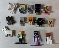 Minecraft Mini-Figures Metal Die Cast Plastic 1” Stone Series Lot Of 14