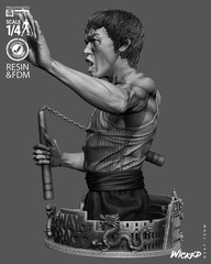 Bruce Lee Bust | 3D Printed Wicked | Unpainted | Fan Made| 1:6 Scale