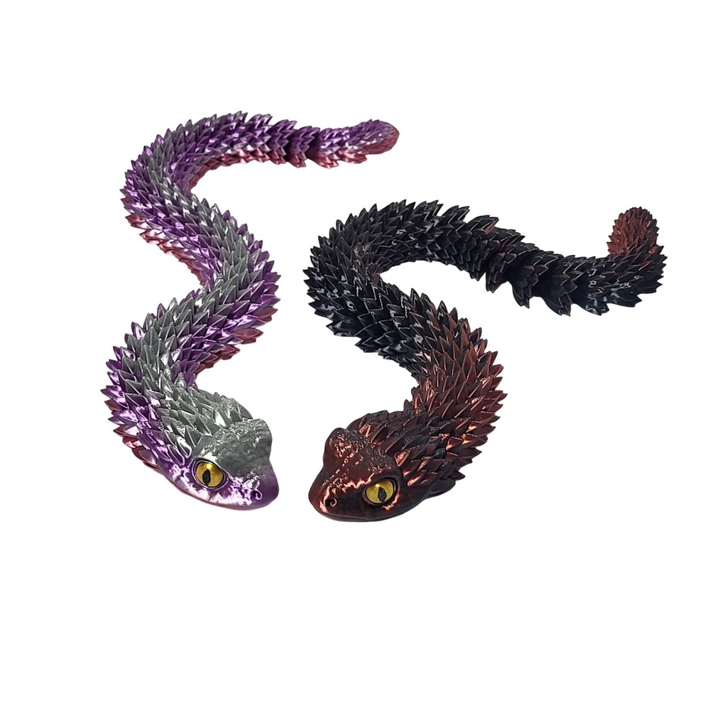 Set of 2 Articulated 3D Printed Bush Viper Snake Fidget Toy Purple Copper 14.5″