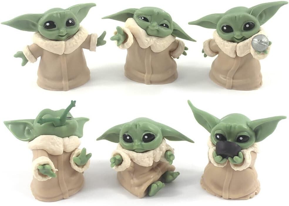 6Pcs Star Wars Mandalorian The Child Baby Yoda Grogu Doll Figure Toy Cake Topper